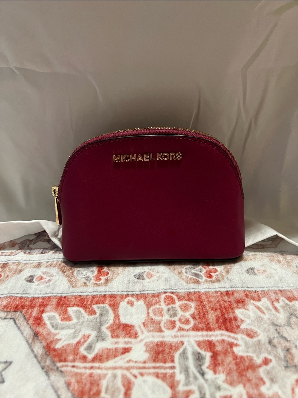 Michael Kors Dome Cosmetic Pouch - Burgundy with Gold Hardware